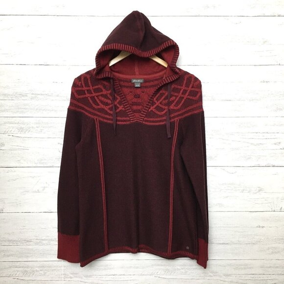 Eddie Bauer Women's Burgundy & Red Hoodie Sweater Pullover Knit Medium - Picture 1 of 10